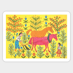 Maria Primachenko - by beloved plows the field 1983 Sticker